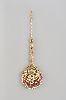 Gold Finish Kundan Polki & Pearl Maangtikka