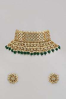Gold Finish Kundan Polki & Jadtar Choker Necklace Set