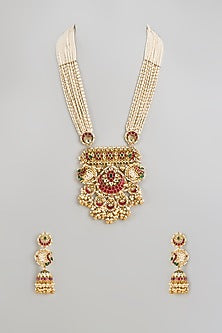 Gold Finish Kundan Polki & Jadtar Long Necklace Set