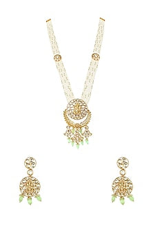 Gold Plated White Kundan Polki Necklace Set In Mixed Metal