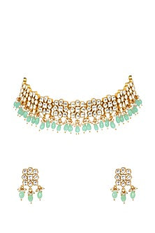 Gold Plated Necklace Set With Kundan Polki