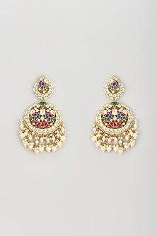 Gold Plated Kundan Polki & Natural Pearl Chandbaali Earrings