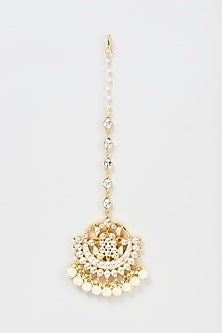Gold Plated Kundan & Drop Pearl Maang Tikka