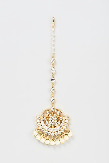 Gold Plated Kundan & Drop Pearl Maang Tikka