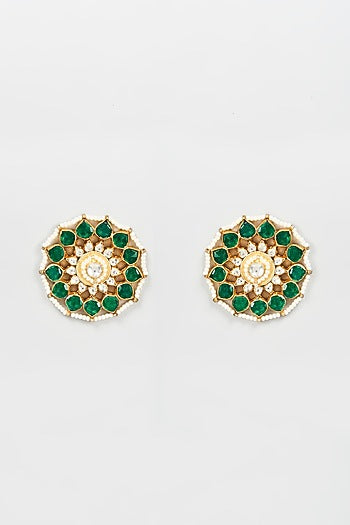 Gold Plated Kundan & Jadtar Stud Earrings