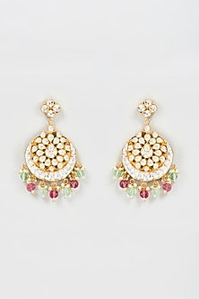 Gold Plated Kundan Polki & Jadtar Stone Chandbali Earrings