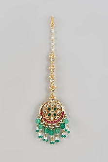 Gold Finish Kundan Polki & White Pearl Maangtikka