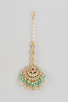 Gold Finish Kundan Polki & Pearl Maangtikka