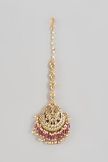 Gold Finish Kundan Polki & Pearl Maangtikka