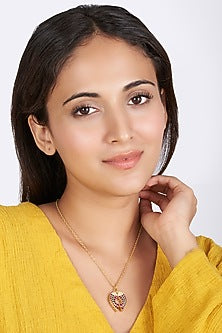 Gold Finish Ruby Pendant Necklace
