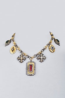 Two-Tone Finish Quartz Stone Electroplated Necklace