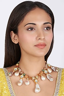 Gold Finish Baroque Pearl & Kundan Polki Choker Necklace