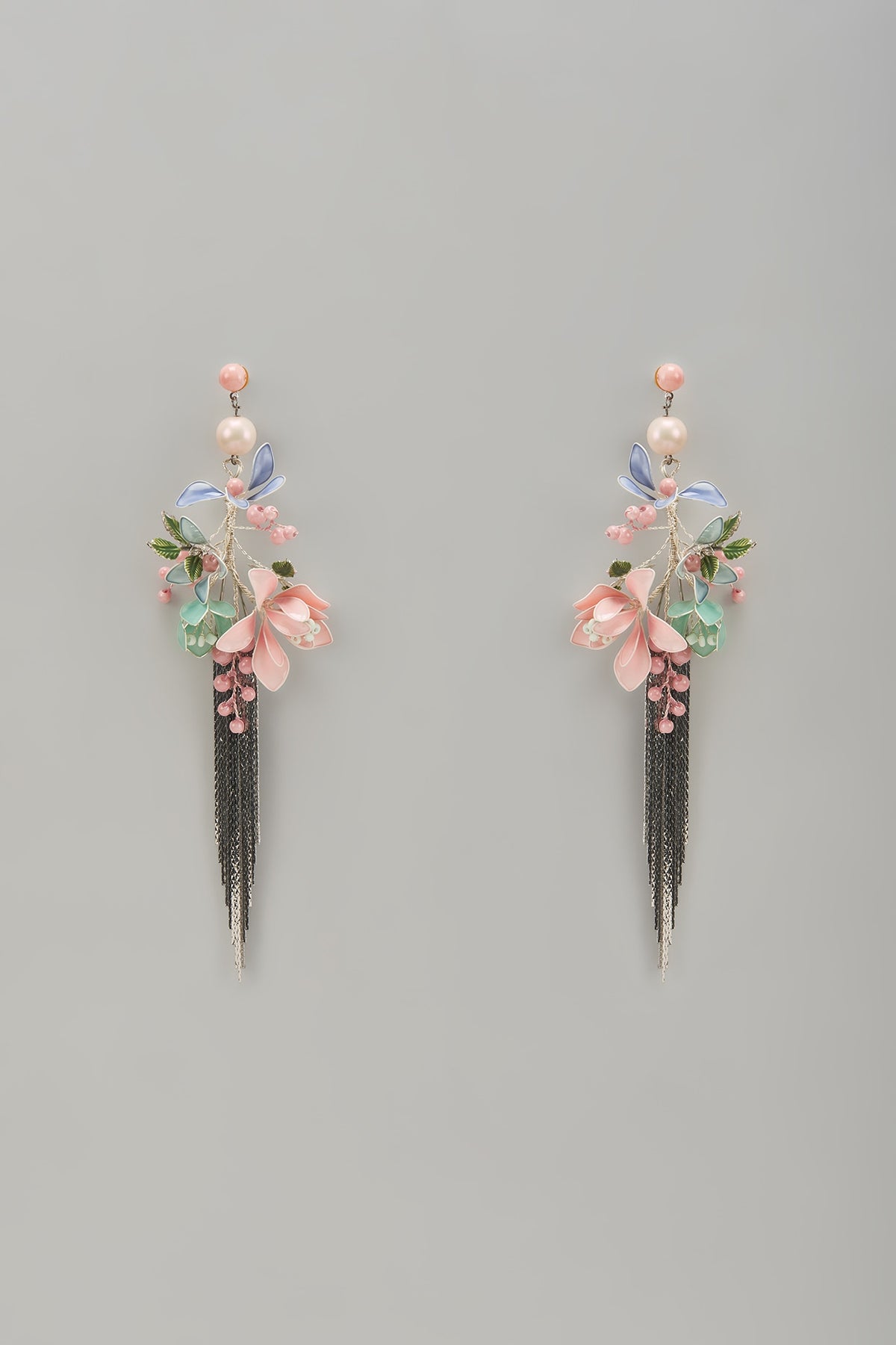Silver Finish Multi-Colored Stone & Pearl Hoop Earrings