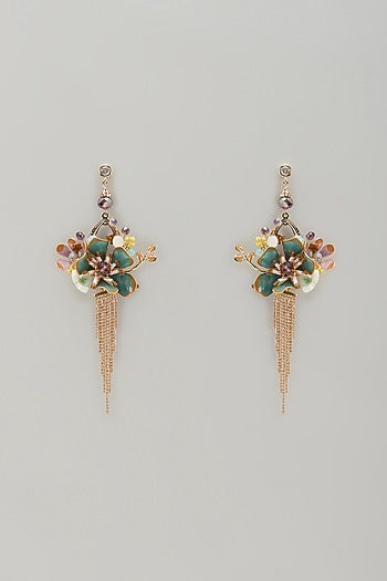 Gold Finish Blue Stone Dangler Earrings