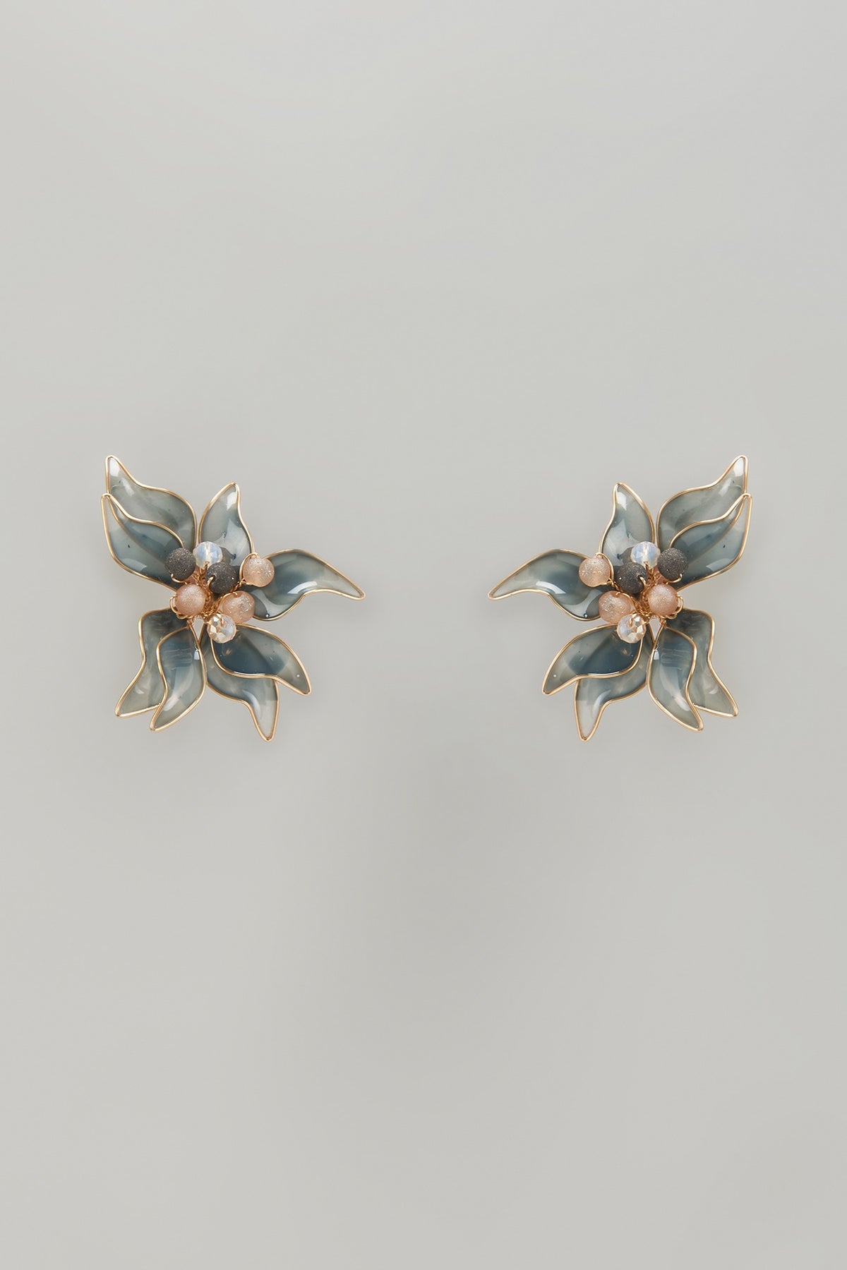 Gold Finish Blue Stone Stud Earrings