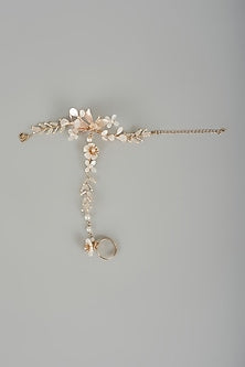 Gold Finish White Enameled Handcrafted Adjustable Floral Hand Harness