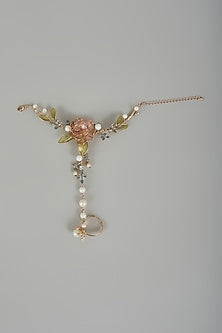 Gold Finish Pink Enameled Handcrafted Adjustable Floral Hand Harness