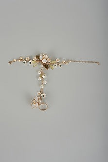 Gold Finish White Enameled Handcrafted Adjustable Floral Hand Harness