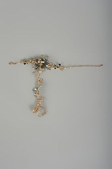 Gold Finish Blue Enameled Handcrafted Adjustable Floral Hand Harness