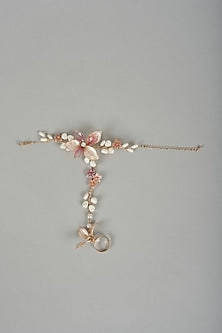 Gold Finish Pink Enameled Handcrafted Adjustable Floral Hand Harness