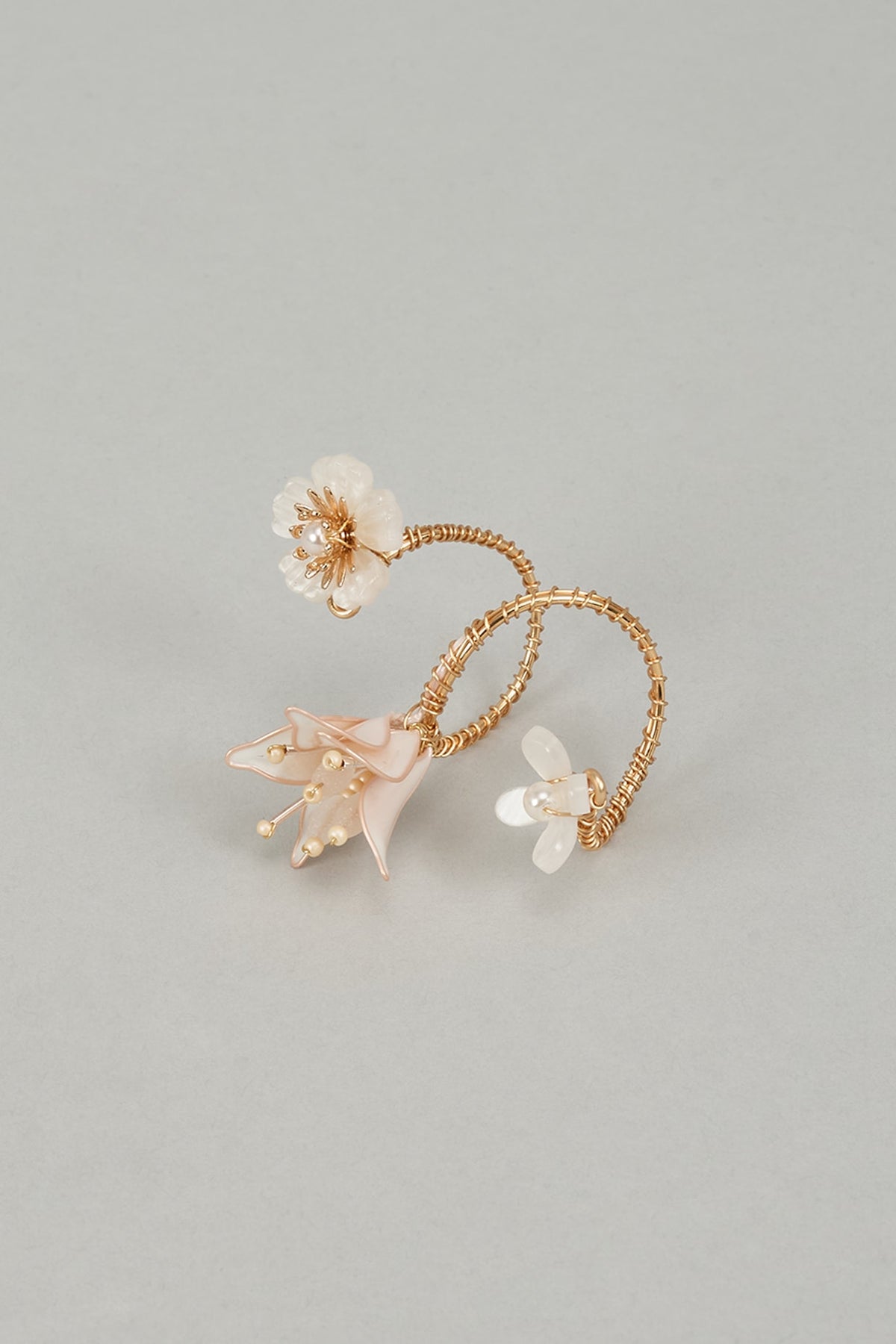 Gold Finish White Enameled Handcrafted Adjustable Floral Ring