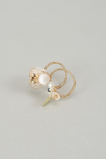 Gold Finish White Enameled Handcrafted Adjustable Floral Ring