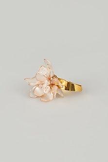 Gold Finish Enameled Floral Handcrafted Adjustable Ring