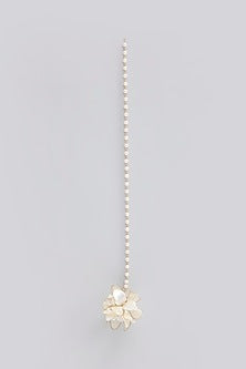 Gold Finish Pearl Enameled Floral Handcrafted Maangtikka