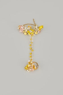 Gold Finish Floral Enameled Handcrafted Adjustable Hand Harness