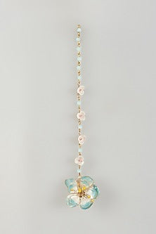 Gold Finish Blue Enameled Floral Maangtikka