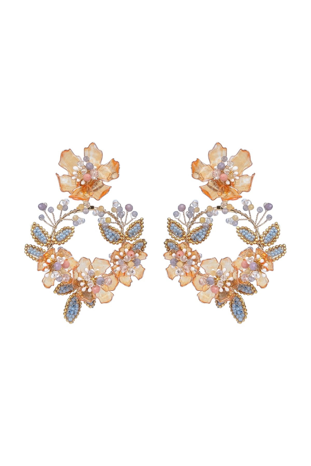 Gold Finish Orange Enameled Hoop Earrings