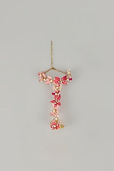 Gold Finish Pearl Pink Enameled Floral Hand Harness