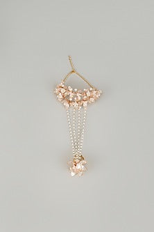 Gold Finish Pearl White Enameled Floral Hand Harness