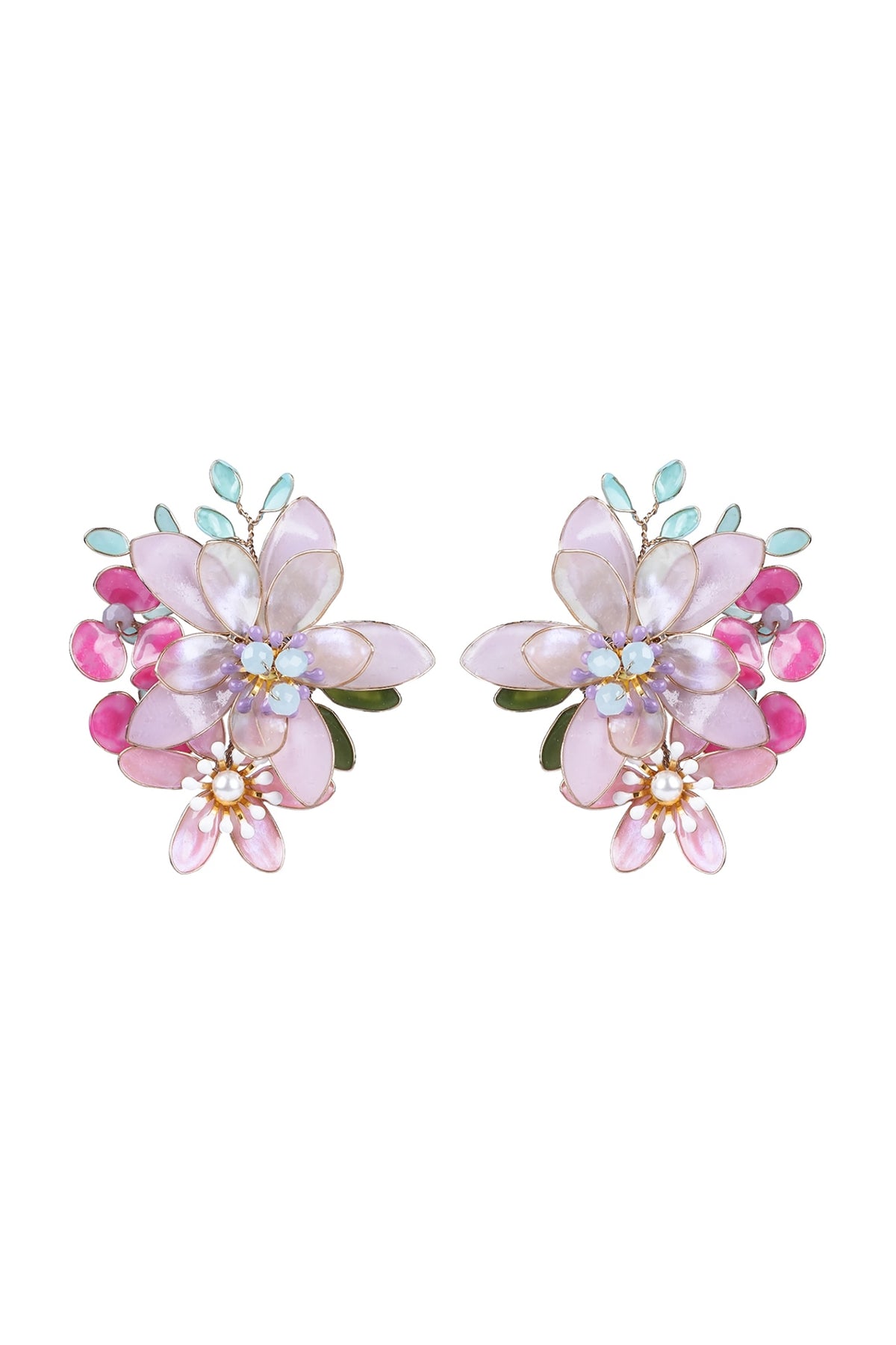 Gold Finish Purple Enameled Stud Earrings