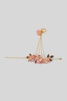 Gold Finish Pearl Enameled Handcrafted Floral Adjustable Hand Harness