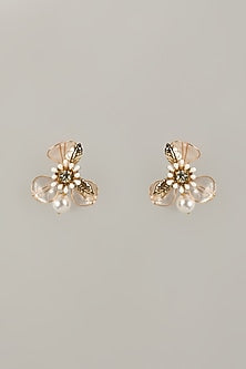 Gold Finish Handcrafted Enameled Floral Stud Earrings