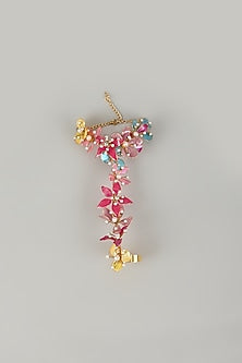 Gold Finish Pearl Multi-Colored Enameled Floral Handharness