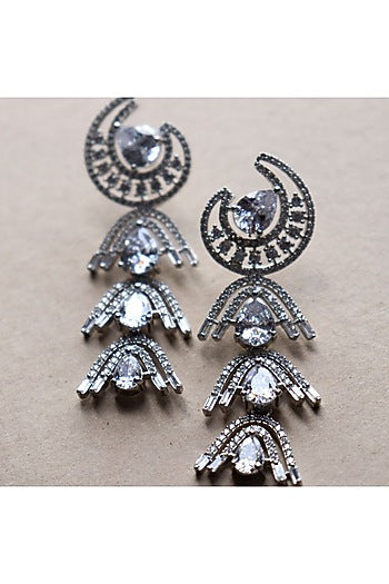 White Rhodium Finish Zirconia Dangler Earrings