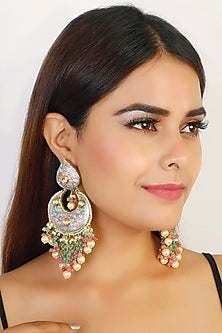 Gold Finish Dangler Earrings With Ferozi Drops