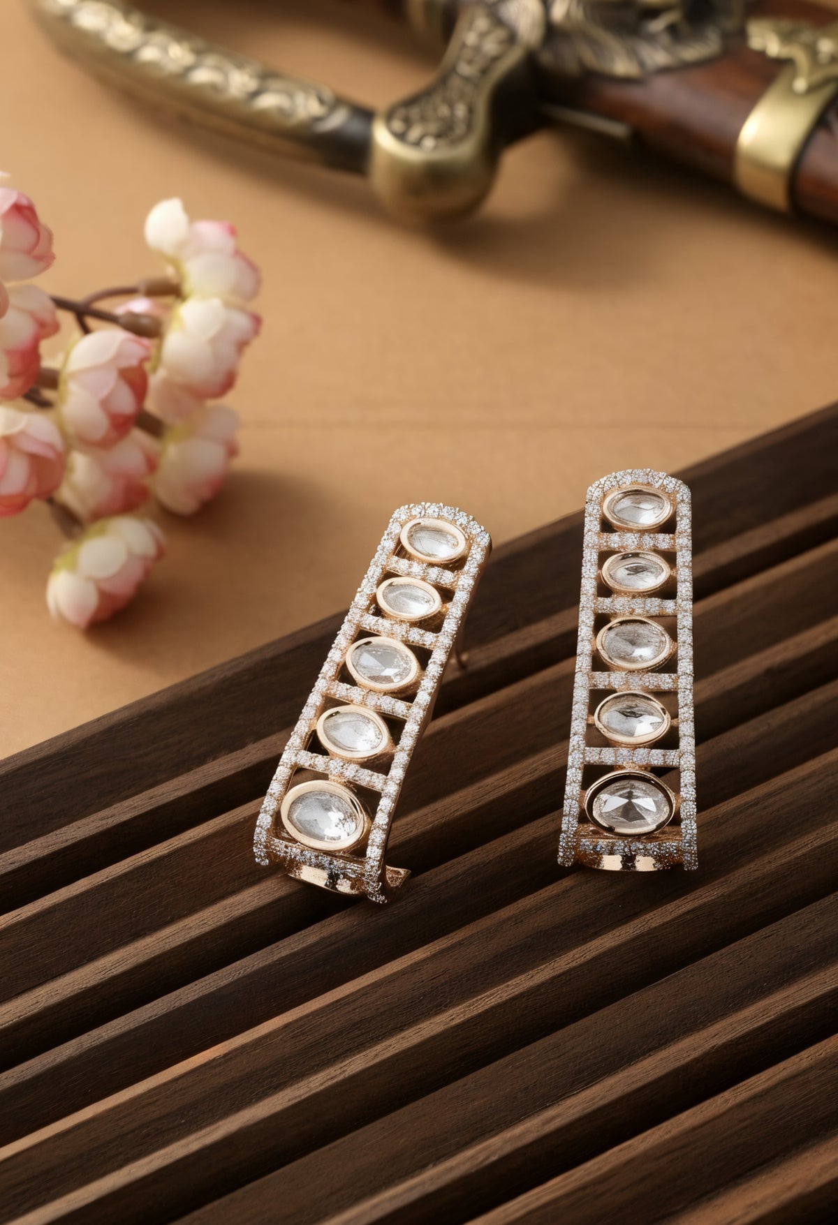 Gold Finish Kundan Polki Stud Earrings