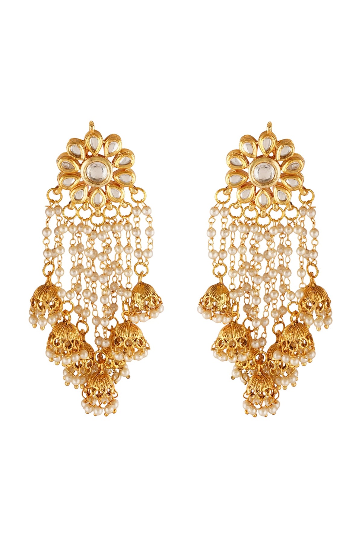 Gold Finish Kundan Polki Dangler Earrings