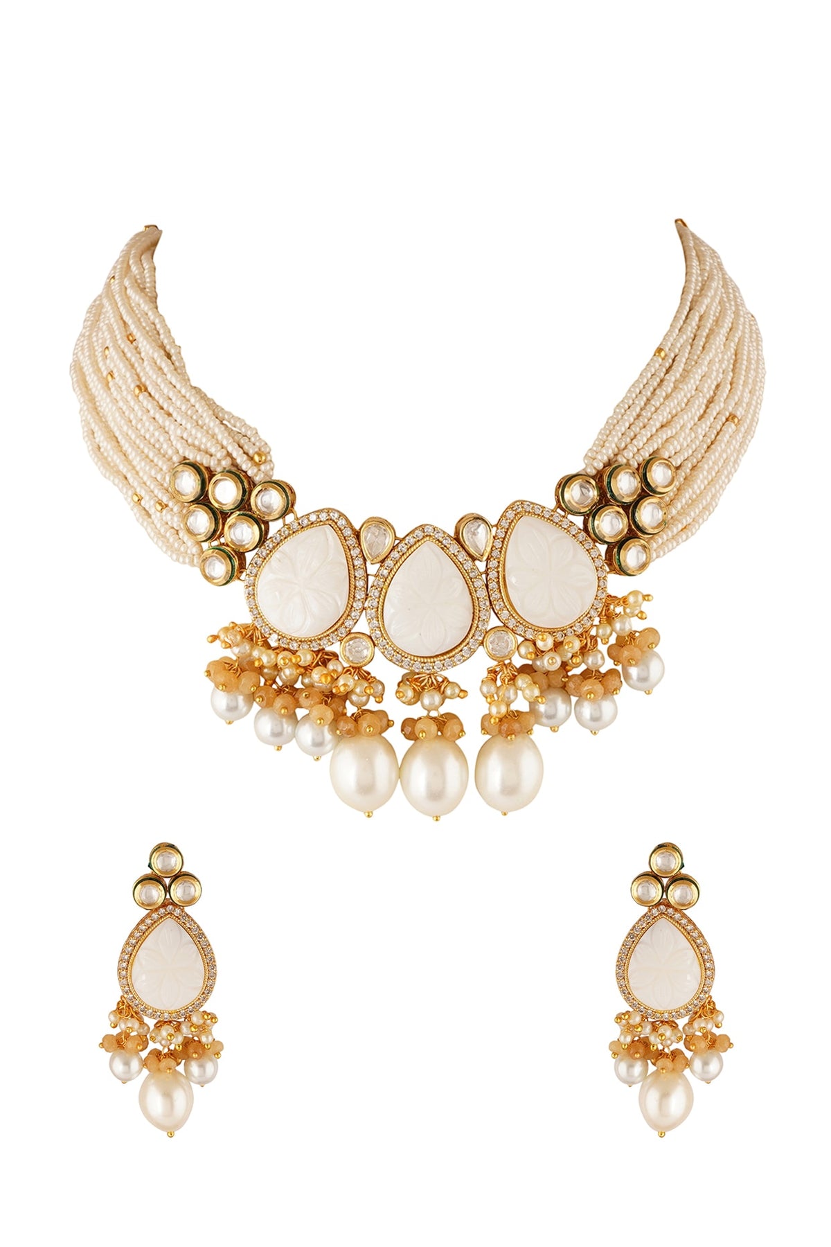 Gold Finish Kundan Choker Necklace Set