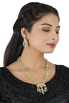 Gold Finish Mint Beaded Long Necklace Set