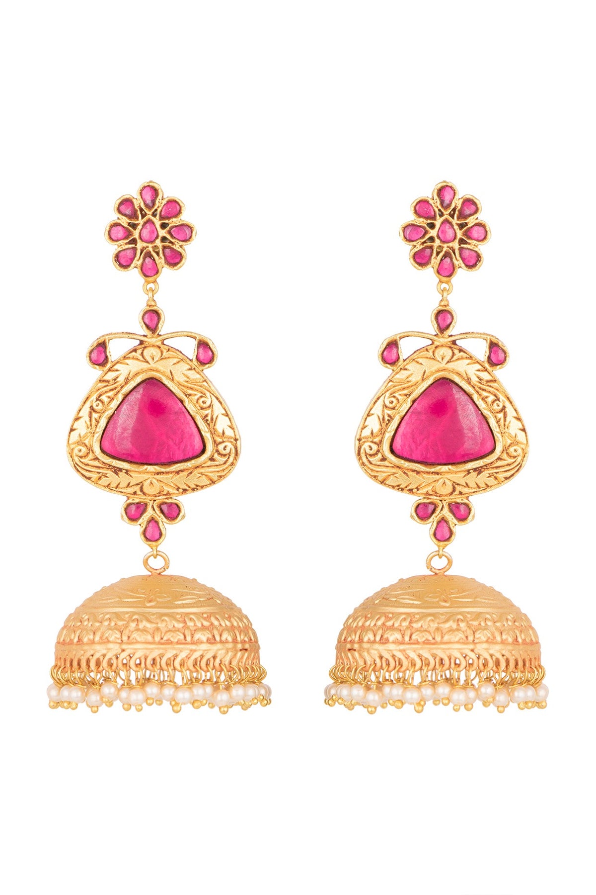 Gold Polish Ruby Stones Jhumka Earrings