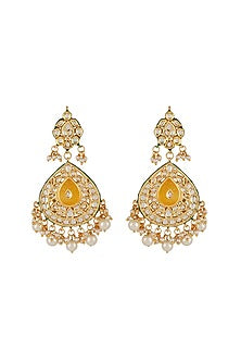 Gold Finish Kundan Polki & Yellow Onyx Long Necklace Set