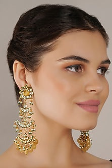 Gold Finish Yellow Kundan Polki Dangler Earrings