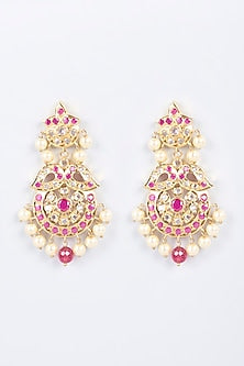 Gold Finish Synthetic Ruby Dangler Earrings