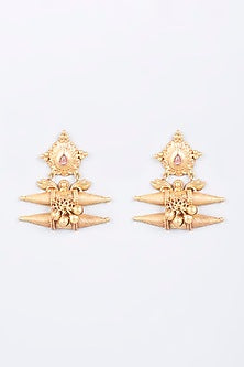 Gold Finish Pink Onyx Dangler Earrings