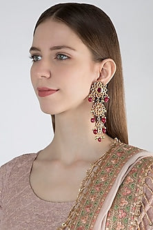 Gold Finish Maroon Stone Earrings