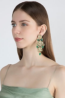Gold Finish Green Stone Dangler Earrings